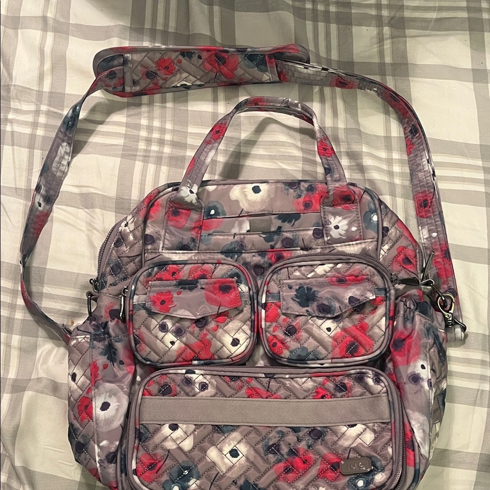 Lug Mini Puddle Jumper Floral Quilted Travel Bag - pink and Gray
